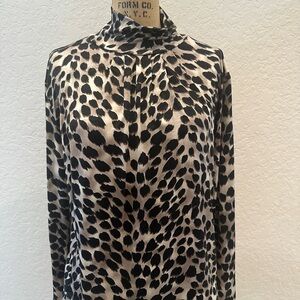 CLARA SUNWOO Black and Cream Leopard Animal Print Blouse